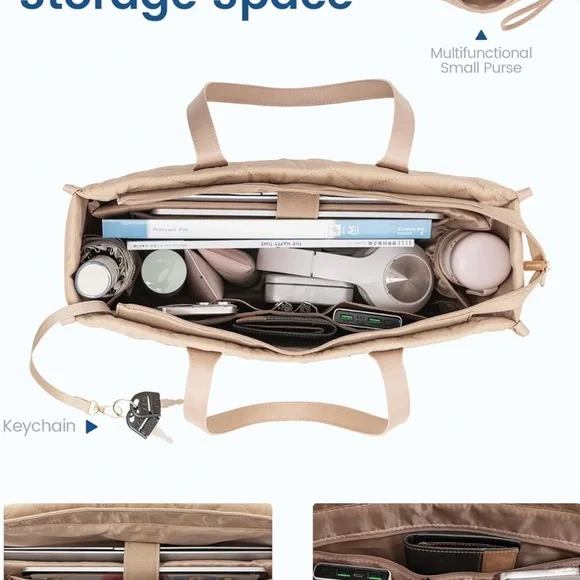 Laptop Puffer Tote Bag for Women, Lightweight Puffy Work Tote Bags fits 17 inch - Picture 6 of 8